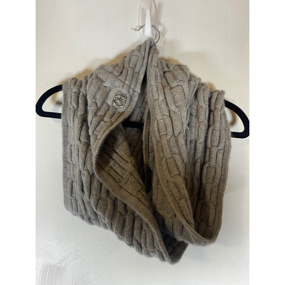 Calvin Klein Gray Cable Knit Infinity Scarf Logo Cozy Winter Soft Neutral‎